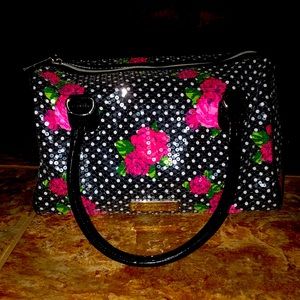 Betsey Johnson Black sequin and red rose tote